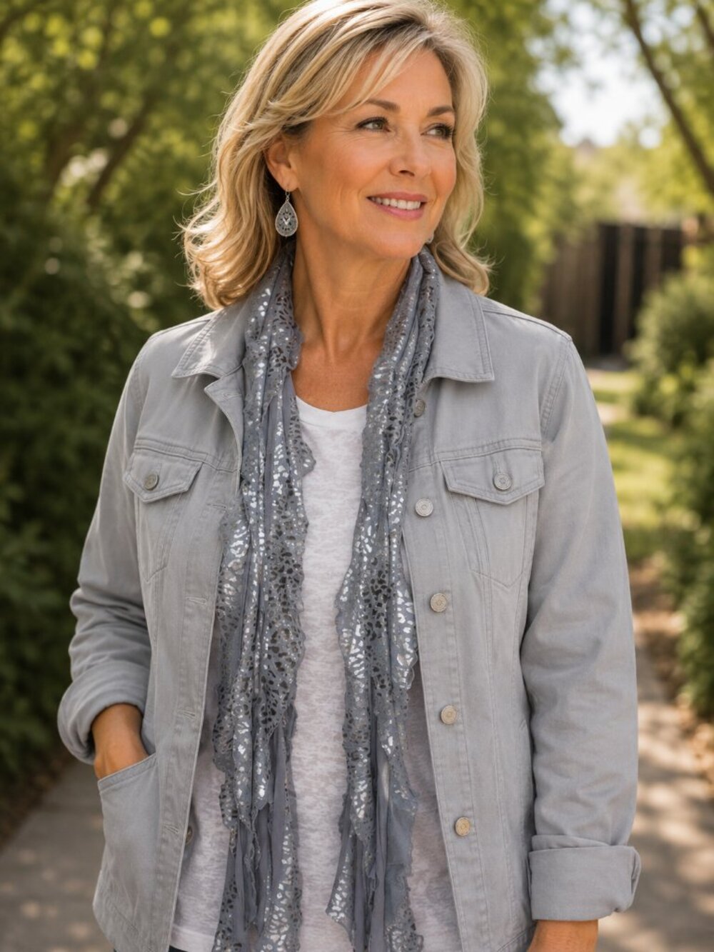 Gray Silver Leopard Flutter Scarf Lightweight Women Accessory